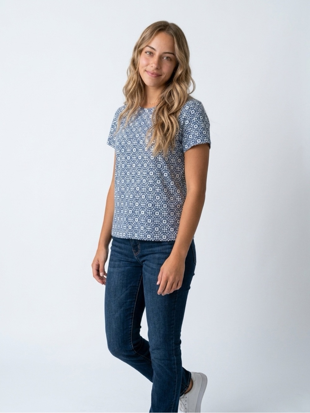 Croft & Barrow Women's Floral Print Tee Blue Short Sleeve Size L - Picture 1 of 8